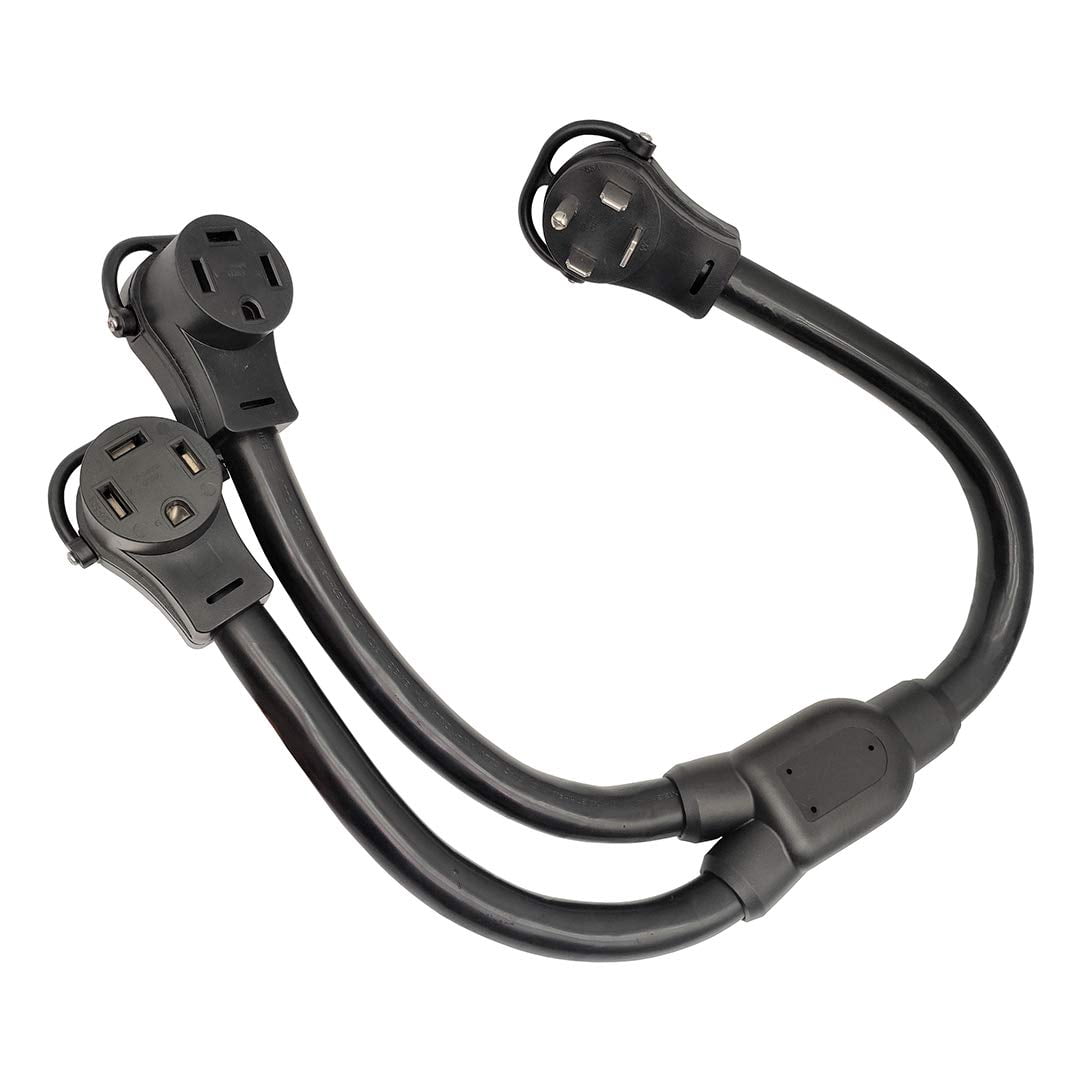 Parkworld 886191 RV 50 AMP Splitter Adapter NEMA 14-60P Male Plug to (2) 14-60R Female Connector (Black, 3FT)