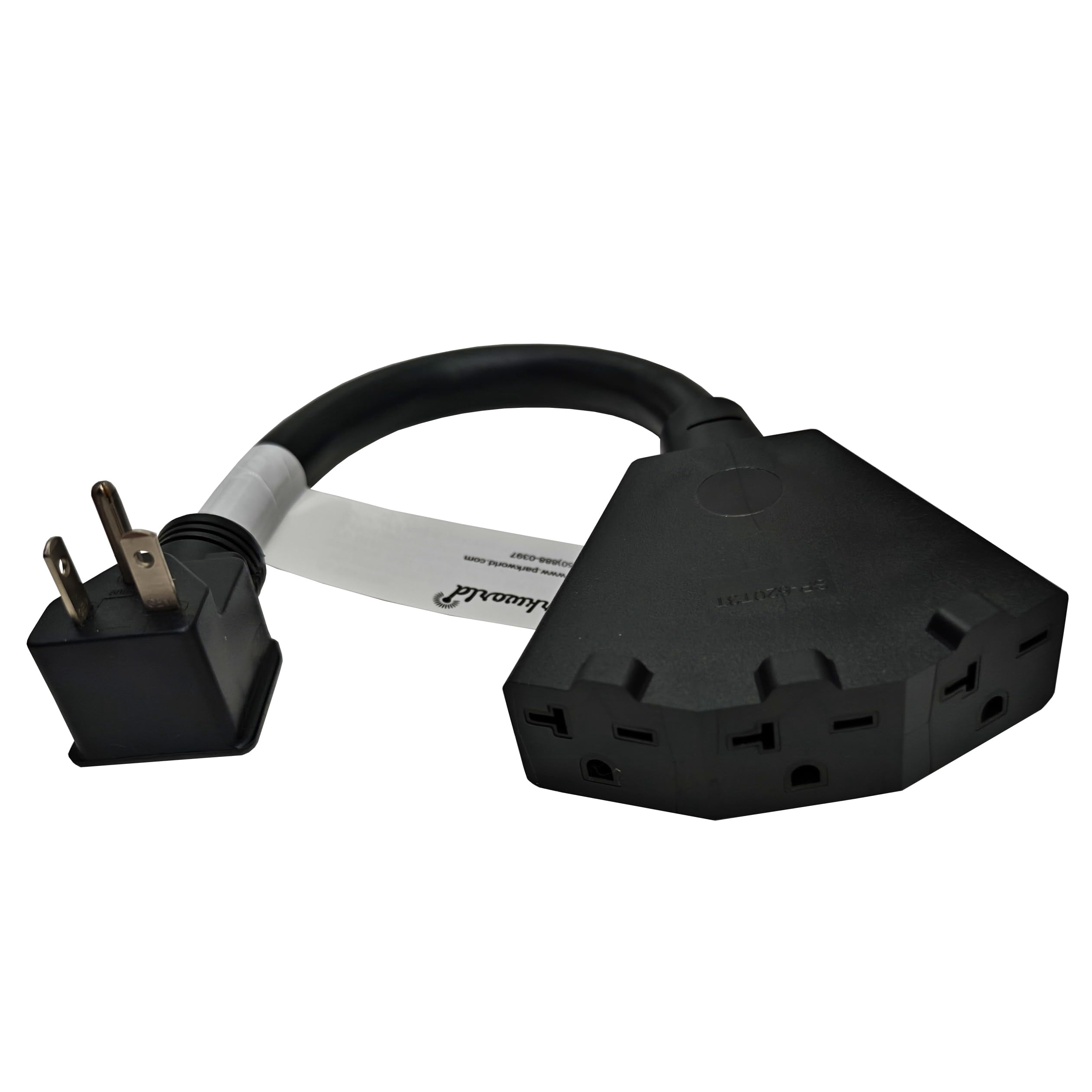 Parkworld 886191 RV 50 AMP Splitter Adapter NEMA 14-60P Male Plug to (2) 14-60R Female Connector (Black, 3FT)