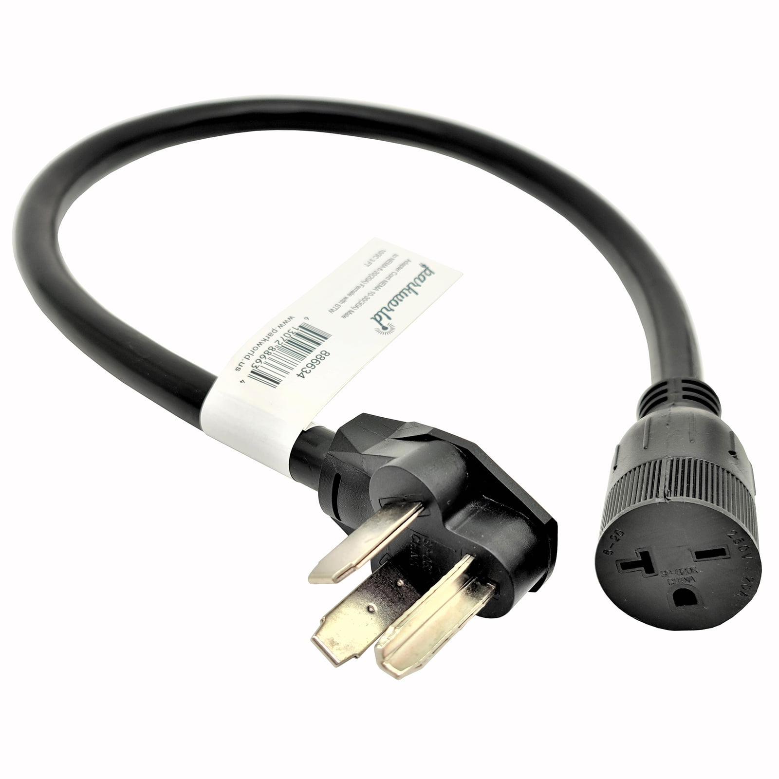 Parkworld 886634 Dryer 10-30 Plug Male to A/C 6-15 (6-20 T-Blade) Receptacle Female Adapter Cord, 3FT