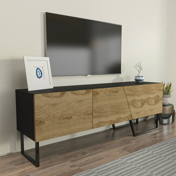 Parla 60'' Modern TV Stand Wood Console Table Entertainment Unit with Metal Leg for 70'' TVs Black Oud Finish