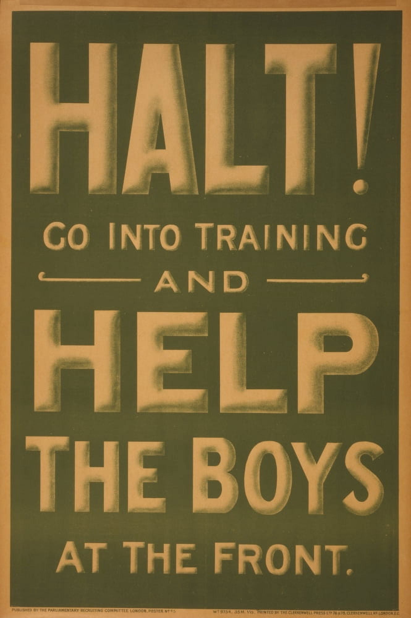 Parliamentary Rec Com WWI Poster 1915 Halt Help the boys at the front Canvas Art - (24 x 36)