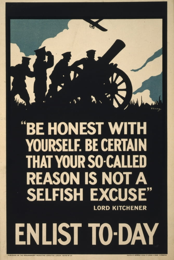 Parliamentary Rec Com WWI Recruitment Poster 1915 Enlist Today Lord Kitchener Canvas Art -  (18 x 24)