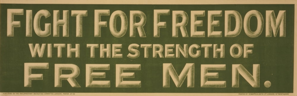 Parliamentary Rec Com WWI Recruitment Poster 1915 Fight for Freedom Canvas Art - (24 x 36)