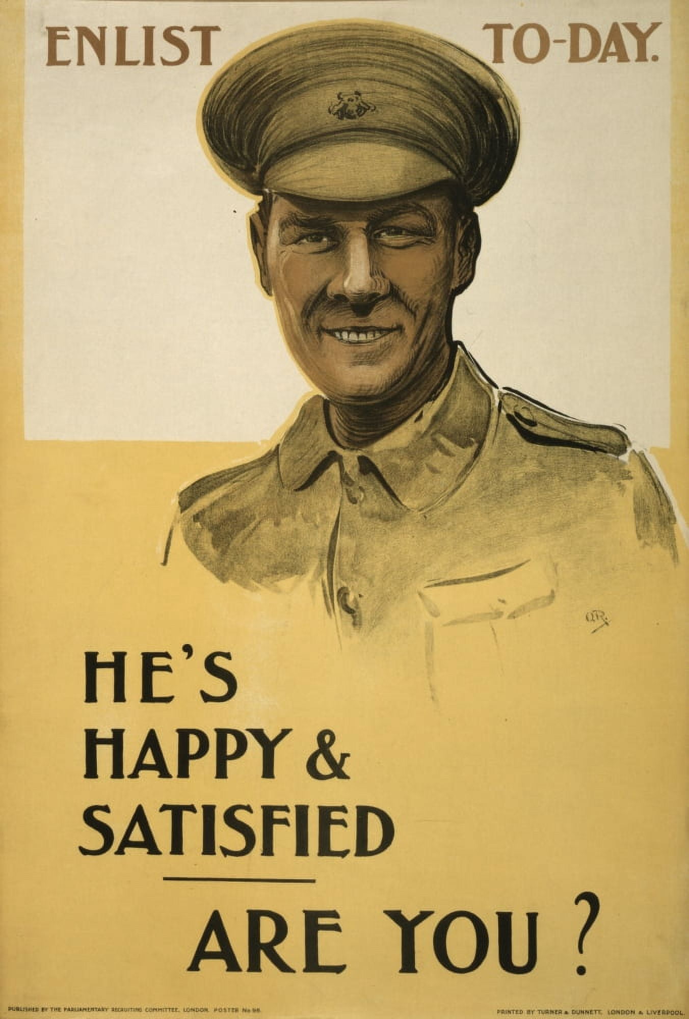 Parliamentary Rec Com WWI Recruitment Poster 1915 Hes Happy & Satisfied Canvas Art - (18 x 24)