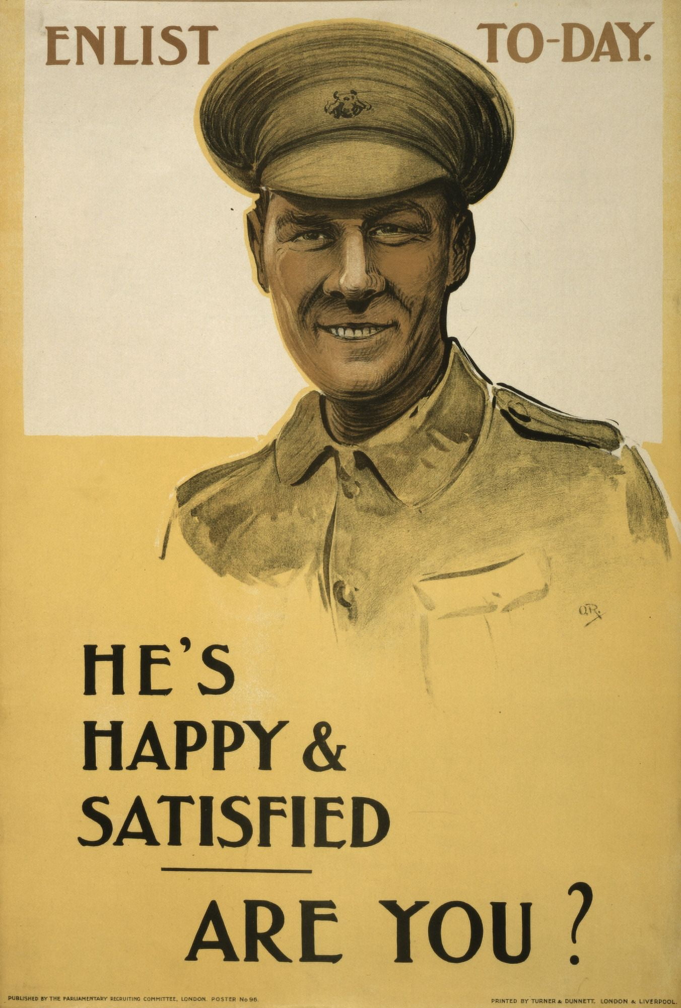 Parliamentary Rec Com WWI Recruitment Poster 1915 Hes Happy & Satisfied Canvas Art - (24 x 36)