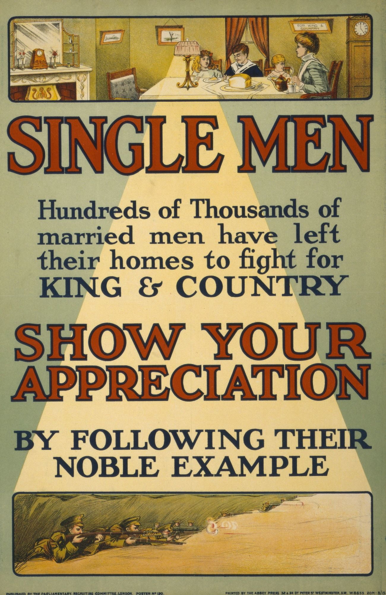 Parliamentary Rec Com WWI Recruitment Poster 1915 Single Men Show your Appreciation Canvas Art - (18 x 24)
