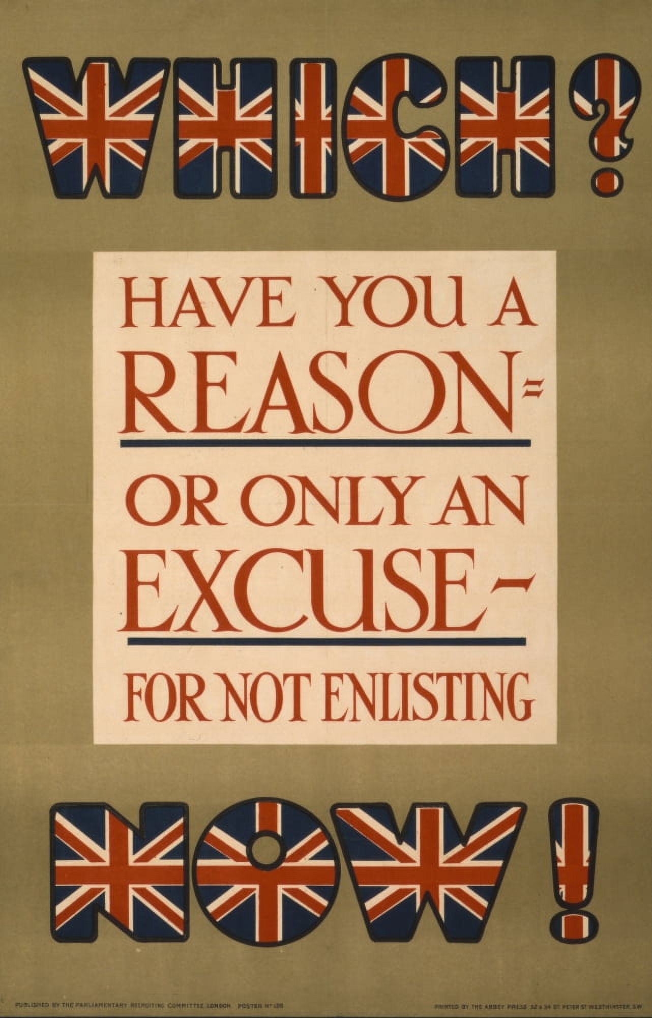 Parliamentary Rec Com WWI Recruitment Poster 1915 Which have you a reason Canvas Art - (18 x 24)