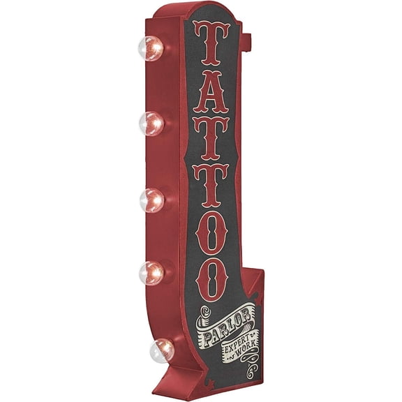 Parlor Arrow Metal Marquee Sign With Large Led Lights, Red & Black, Double Sided, and 3 Dimensional, Wall Decor That Displays Off The Wall In The Home, Bar, Business, Garage, or Man Cave