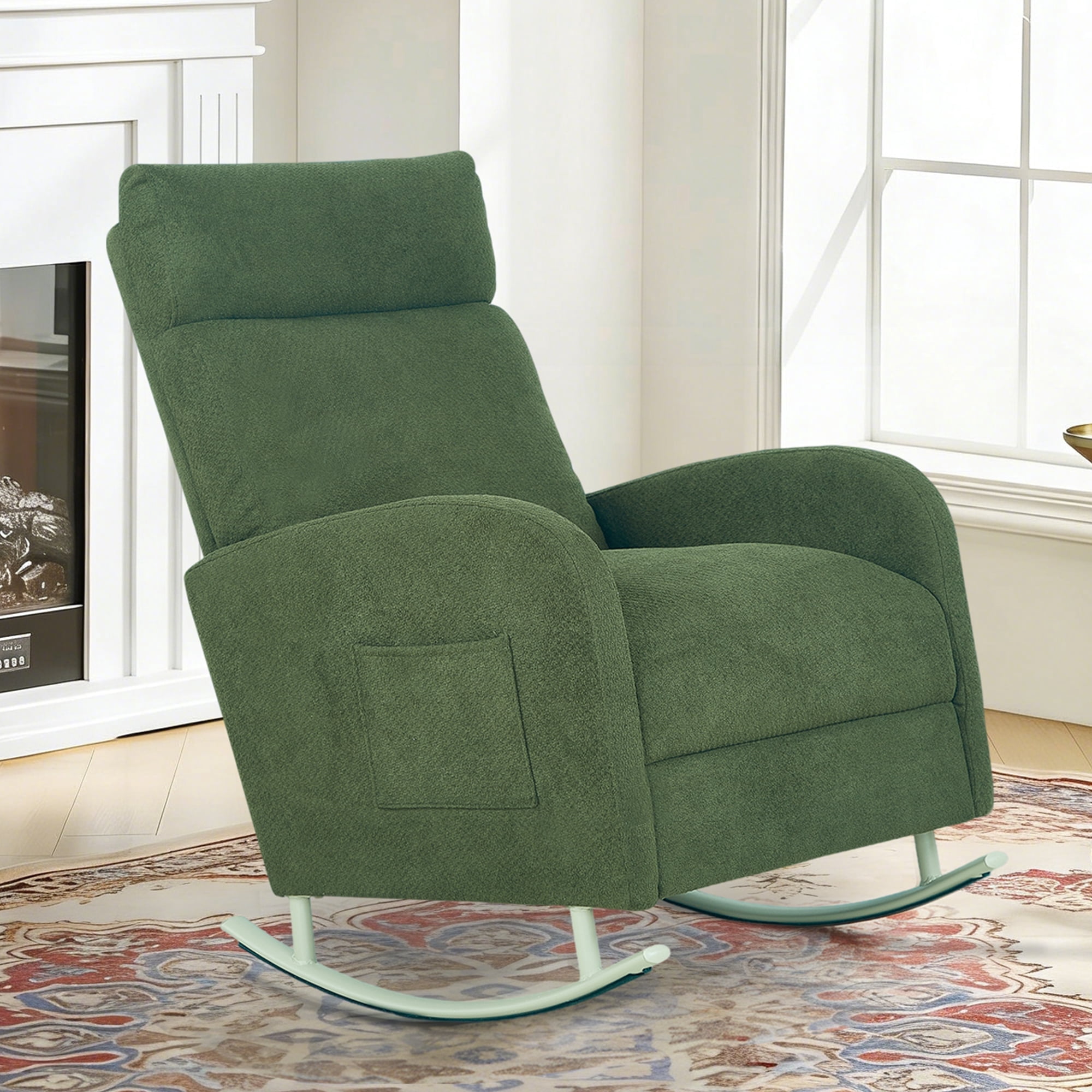 Parlor Dream Modern Chenille Rocking Chair for Living Room,Glider Chair for Nursery, with Side Storage Pocket & Metal Base, 300 lbs Capacity