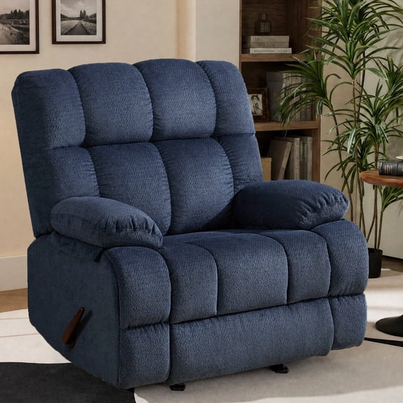 ParlorDream Modern Glider Recliner Chair,Overstuffed Extra Wide Manual Rocking Recline for Living Room,Small Spaces Chair with Rocking Function,Side Pocket,Blue