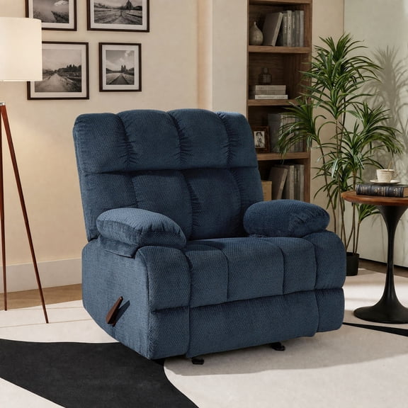 ParlorDream Modern Glider Recliner Chair,Overstuffed Extra Wide Manual Rocking Recline for Living Room,Small Spaces Chair with Rocking Function,Side Pocket,Blue