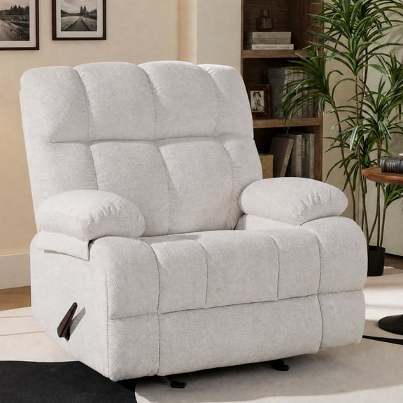 ParlorDream Modern Glider Recliner Chair,Overstuffed Extra Wide Manual Rocking Recline for Living Room,Small Spaces Chair with Rocking Function,Side Pocket,White