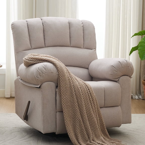 ParlorDream Oversized  360° Swivel Rocker Recliner, Manual Recliner Chair with 350lbs Capacity, Beige