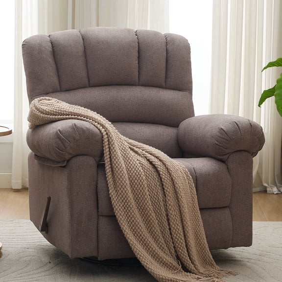 ParlorDream Oversized Swivel Rocker Recliner, 360° Swivel, Manual Recline, 350lbs Capacity,Brown