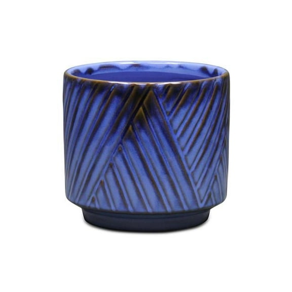 Parlora Crossed Diagonal Pattern Straight Side Ceramic Pot, Blue - Medium