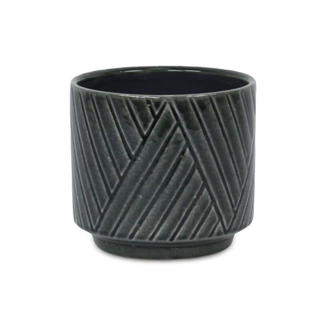 Parlora Crossed Diagonal Pattern Straight Side Ceramic Pot, Dark Gray ...