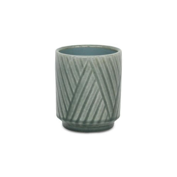 Parlora Crossed Diagonal Pattern Straight Side Ceramic Pot, Green - Small