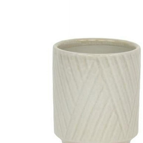 Parlora Crossed Diagonal Pattern Straight Side Ceramic Pot, White - Small