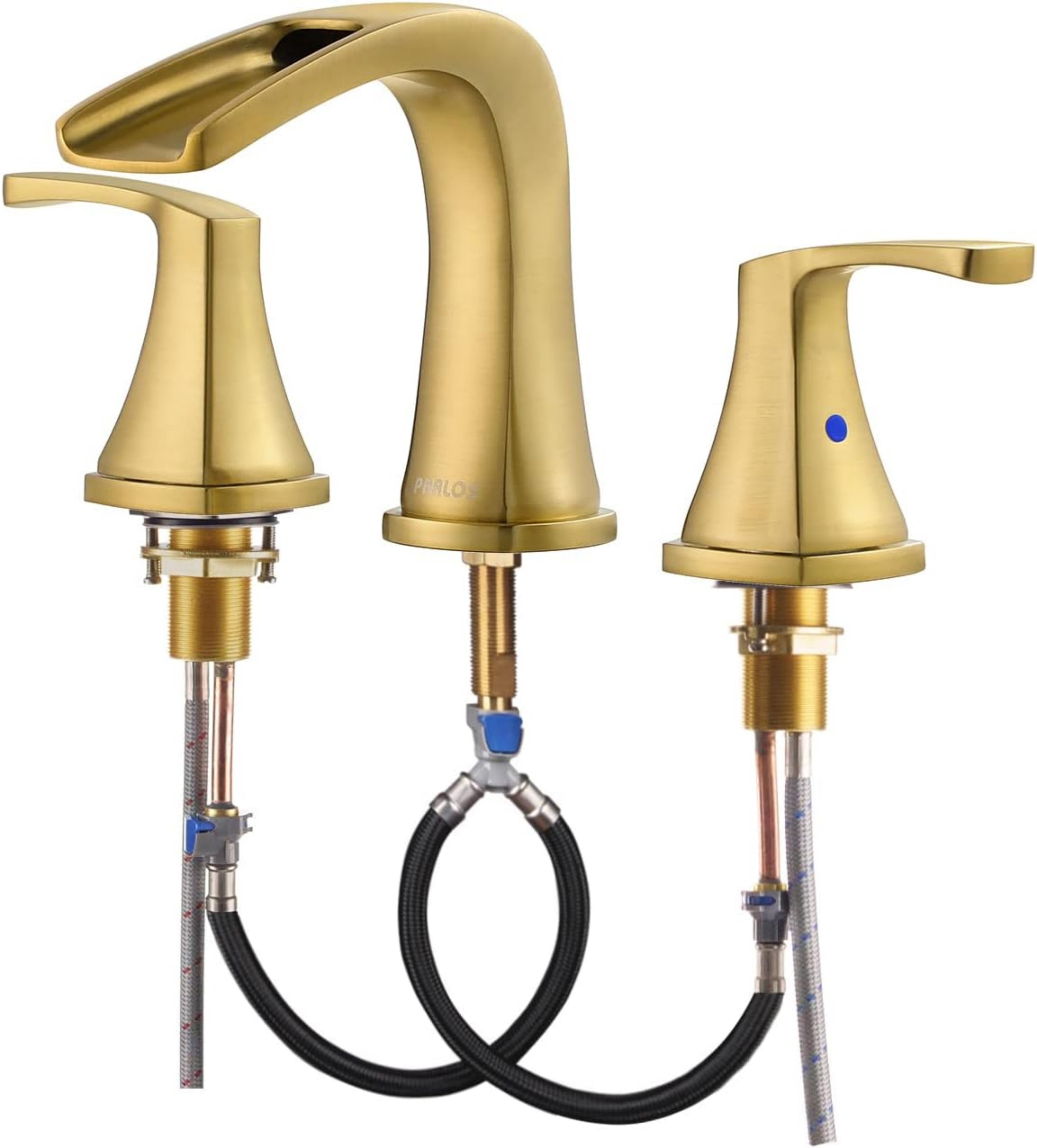 Parlos 2-Handle Widespread Waterfall Roman Bathtub with Hot & Cold Supply Lines, Brushed Gold