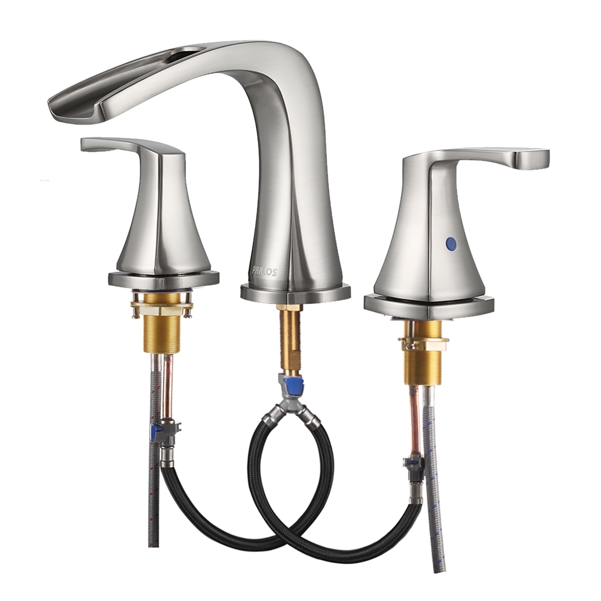 Parlos 2-Handle Widespread Waterfall Roman Bathtub with Hot & Cold Supply Lines, Brushed Nickel