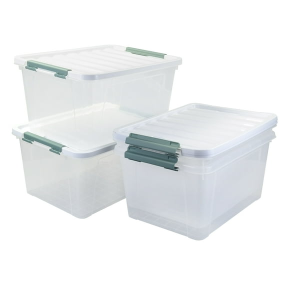Parlynies 35 Quart Latch Box, Plastic Storage Bins with Lids, 4-Pack Stackable Clear Storage Organizing Box with Heavy Duty Latches