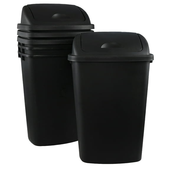 Parlynies 4-Pack 13 Gallon Plastic Swing Top Trash Can, Lidded Wastebasket Garbage Can for Kitchen, Garage, or Workspace, Black