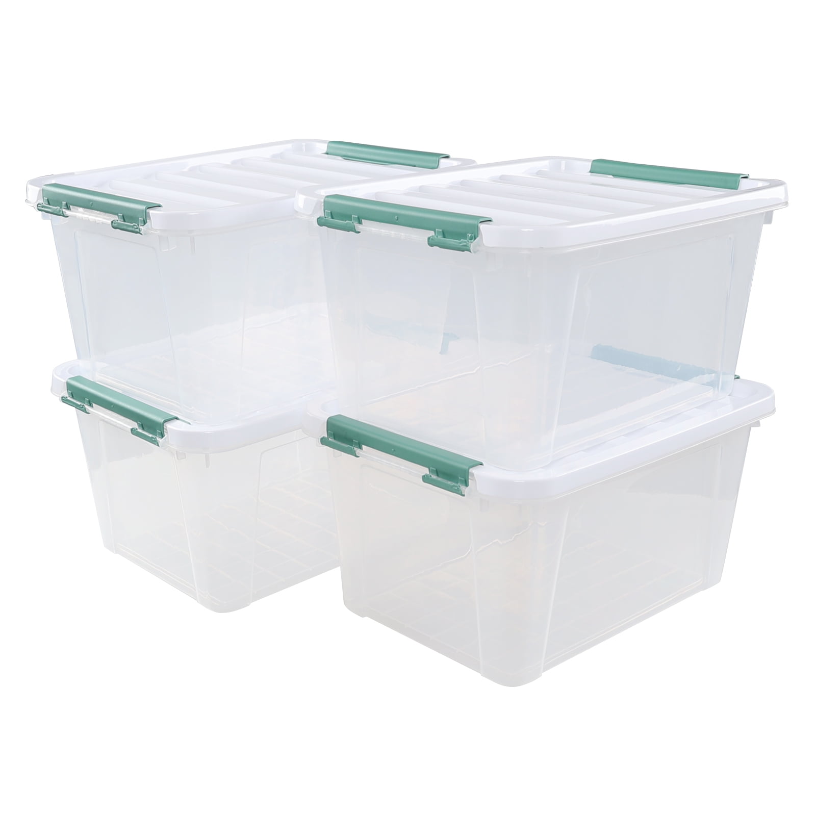 Parlynies 4-Pack 20 Quart Large Stackable Boxes, Plastic Storage Latch ...
