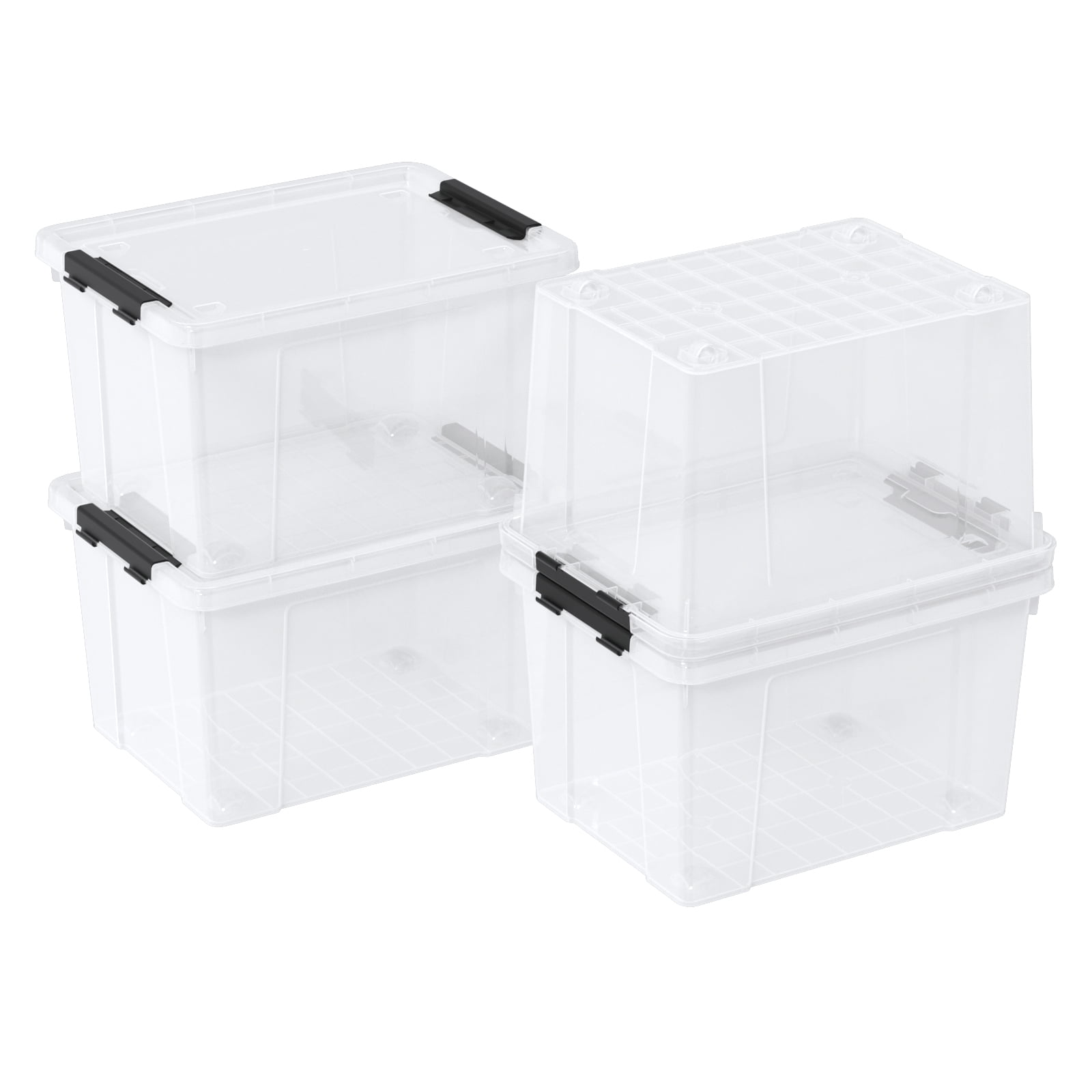 Parlynies 4 Pack 23 L Plastic Latching Storage Box with Wheels ...