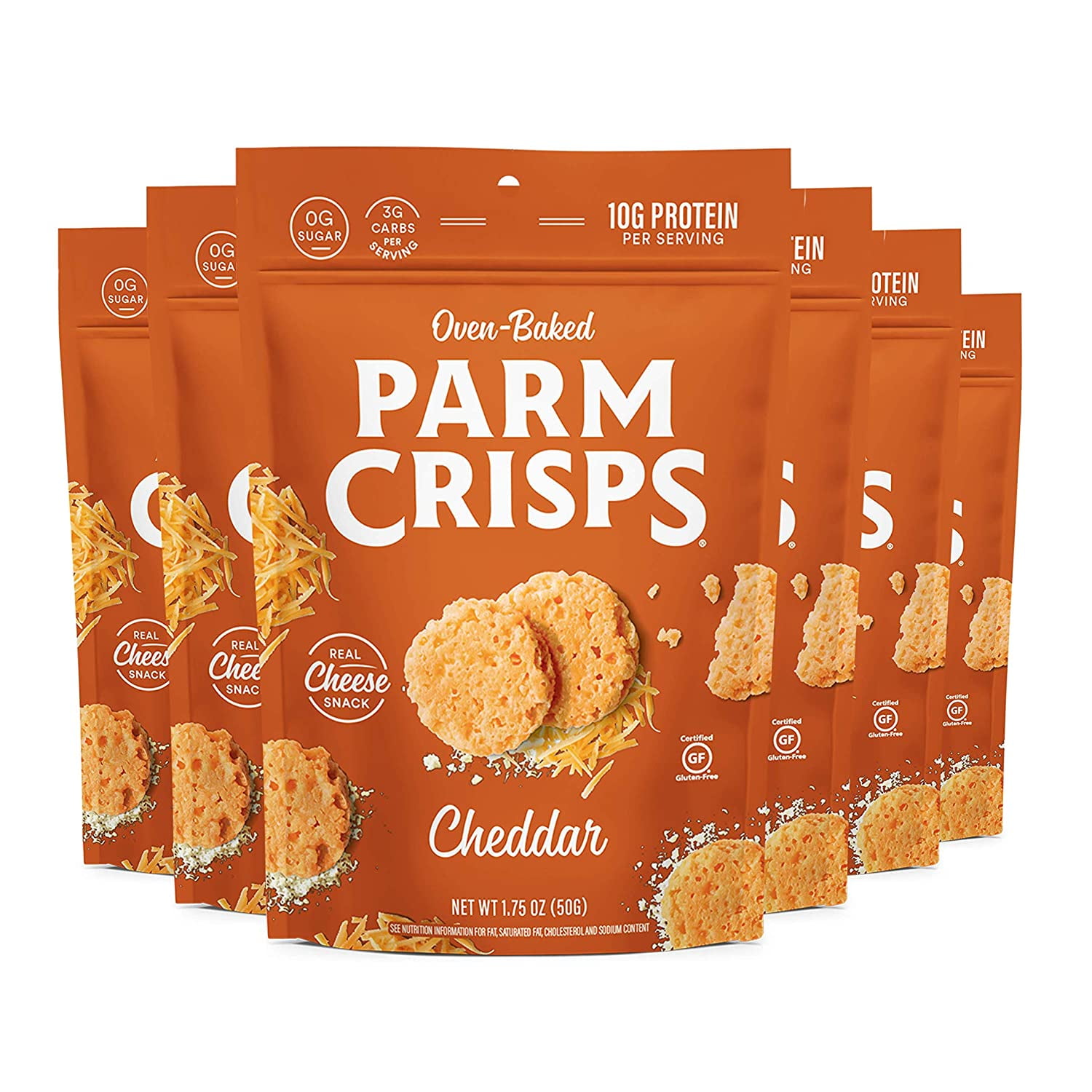 ParmCrisps Cheddar, 1.75 Ounce (Pack of 6), Keto Snacks, 100% Cheese Crisps, Gluten Free, Sugar Free, Keto-Friendly