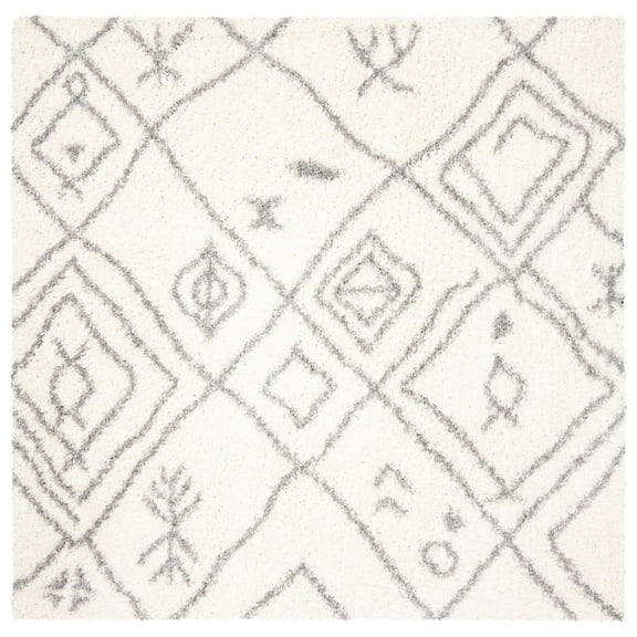 Parma Ainslee Aztec Shag Area Rug by Chateau Lyon Area Rug, Cream/Grey, 6'7" x 6'7" Square