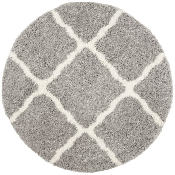Parma Lyssa Geometric Shag Area Rug by Chateau Lyon Area Rug, Grey/Cream, 5'3" x 5'3" Round