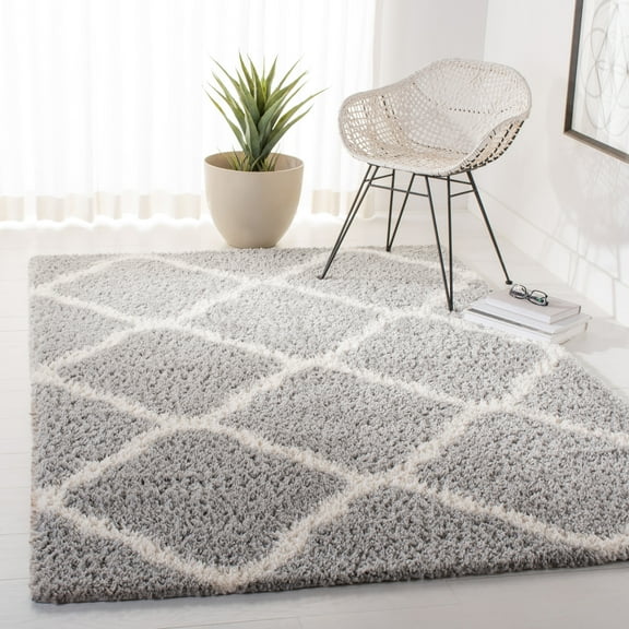 Parma Lyssa Geometric Shag Area Rug by Chateau Lyon, Grey/Cream, 5'3" x 7'6"