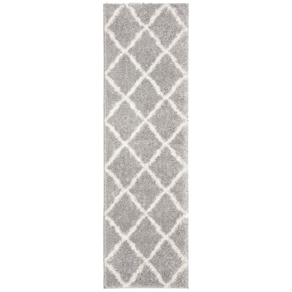 Parma Lyssa Geometric Shag Area Rug by Chateau Lyon Runner Rug, Grey/Cream, 2'3" x 11'