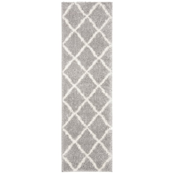 Parma Lyssa Geometric Shag Area Rug by Chateau Lyon Runner Rug, Grey/Cream, 2'3" x 11'