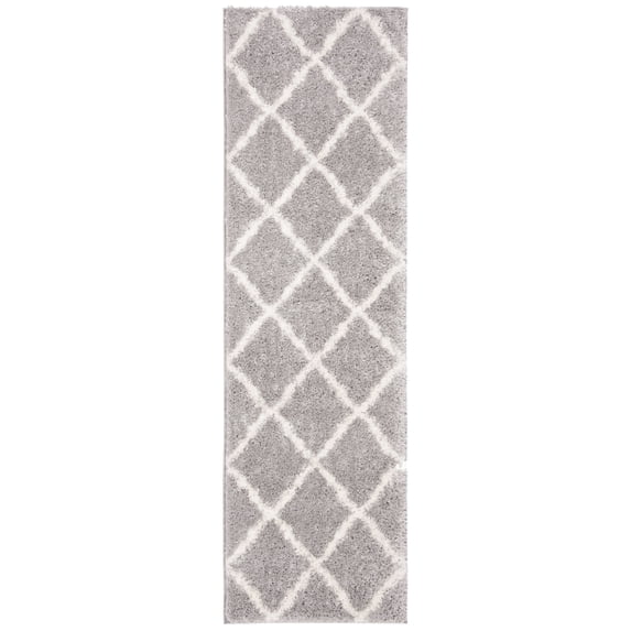 Parma Lyssa Geometric Shag Area Rug by Chateau Lyon Runner Rug, Grey/Cream, 2'3" x 7'