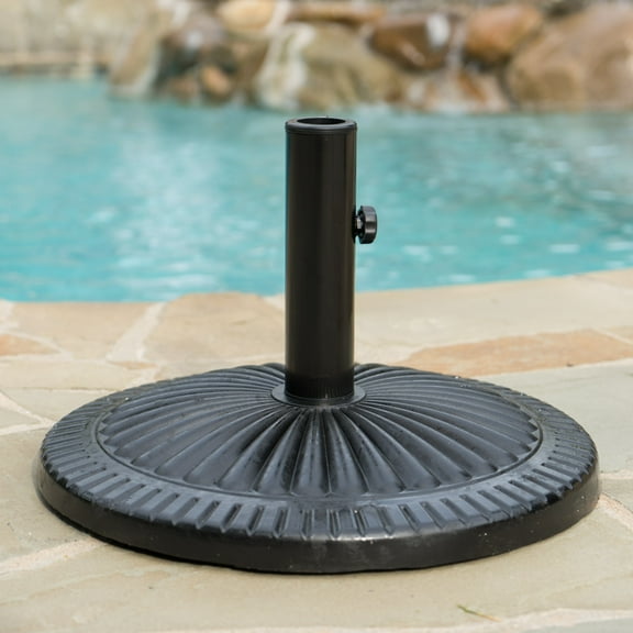 Parma Outdoor Round Resin and Steel Umbrella Base, Black