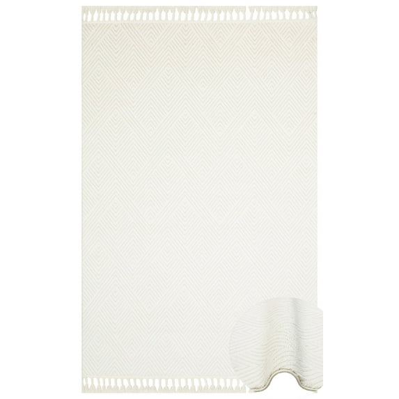 Parma White Geometric Micropolyester Area Rugs for Living Room Jacquard Textured Modern Rugs Soft Geometric Rug for Bedroom Washable Rug Non-Slip Bohemian Carpet Perfect for Dining Room Office Beige