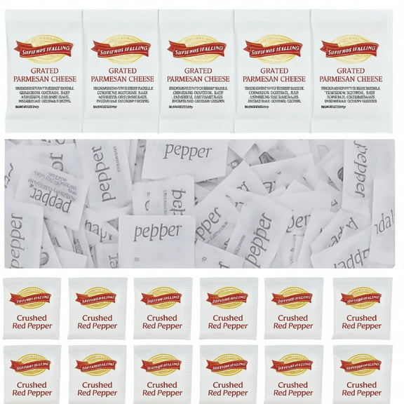 Parmesan Cheese, Black Pepper & Crushed Red Pepper Packets 90 Count Bulk Pack (30 Each)  Portion Control Single-Serve Sachets for Pizza, Pasta, Salads, Restaurants, Cafes, Catering & Takeout