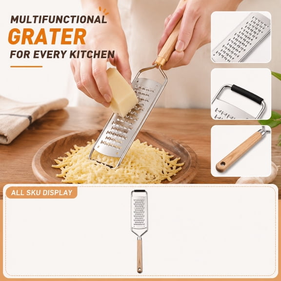 Parmesan Cheese Grater, Sharp Durable Shredding Blades, Handheld Vegetable Shredder for Carrot Potato Cheese Prep, Everyday Kitchen Gifting Option, Full Stainless Steel Grating