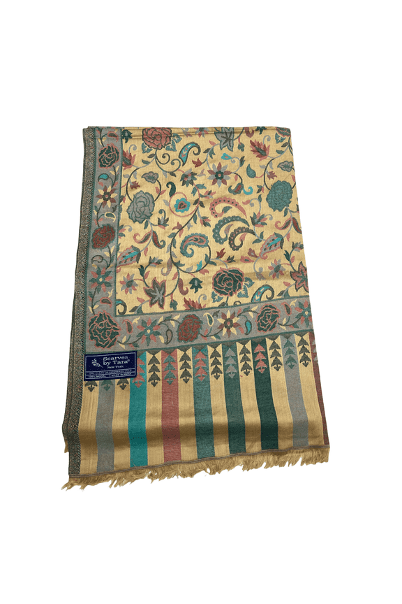 Parmesan Yellow and Blue Modal Scarves with Intricate Floral Patterns Summer Spring Accessory great for Casual Events