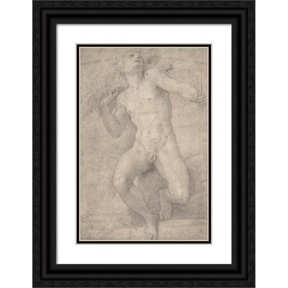 Parmigianino 17x24 Black Ornate Framed Double Matted Museum Art Print Titled: Seated Figure of Mercury (1503-40)