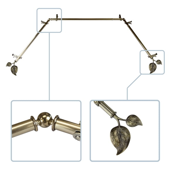 Parnika 13/16" Bay Window curtain rod 20"-36", 38"-72" - Antique Brass,(ABay-33-4)