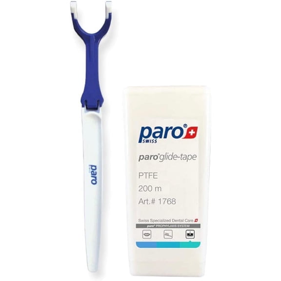Paro Floss Holder and Paro Glide-Tape 200M, PTFE | Easy Grip | Perfect Combo
