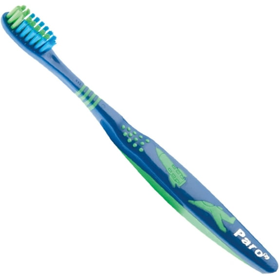Paro Junior 742 | Kid's Toothbrush with Rounded Head, Longer Soft Bristles, and Flexible Neck | Kids 0-8 Years Old | 6 Pack