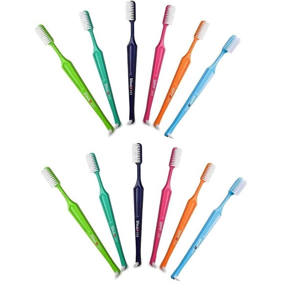 Paro M27L Medium 3-Row Toothbrush with Interspace Brush F - #738 (Pack of 6)