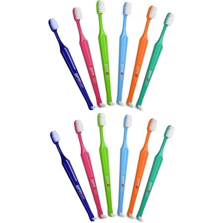 Paro S27 Toothbrush | Small Brush Head with Soft Bristles and Short Handle with Exchangeable Inter Space F | 27 Tufts | 12 Pack