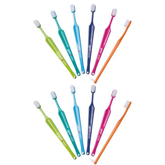 Paro S39 Toothbrush | Extra Sensitive Toothbrush with Soft Bristles | Exchangeable Inter Space F | 5 Rows, 39 Tuft (12 Pack Multi Color)