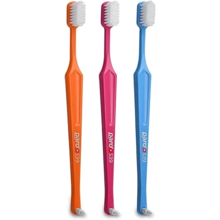 Paro S39 Toothbrush | Extra Sensitive Toothbrush with Soft Bristles | Exchangeable Inter Space F | 5 Rows, 39 Tuft (3 Pack Multi Color)