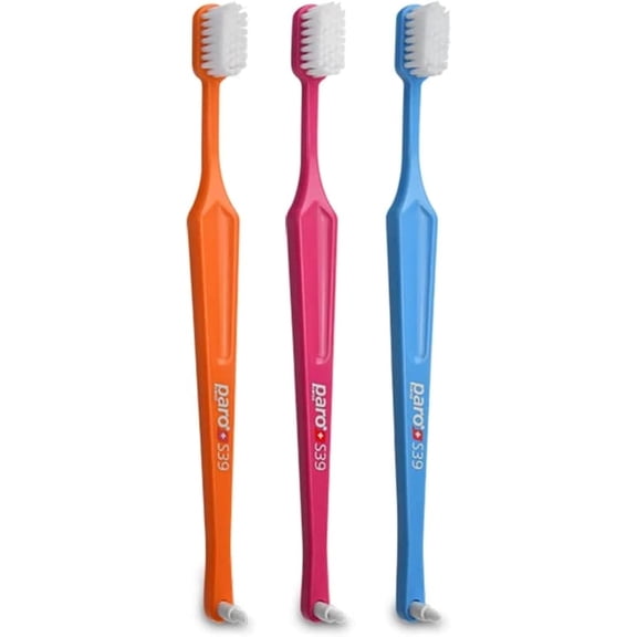 Paro S39 Toothbrush | Extra Sensitive Toothbrush with Soft Bristles | Exchangeable Inter Space F | 5 Rows, 39 Tuft (3 Pack Multi Color)
