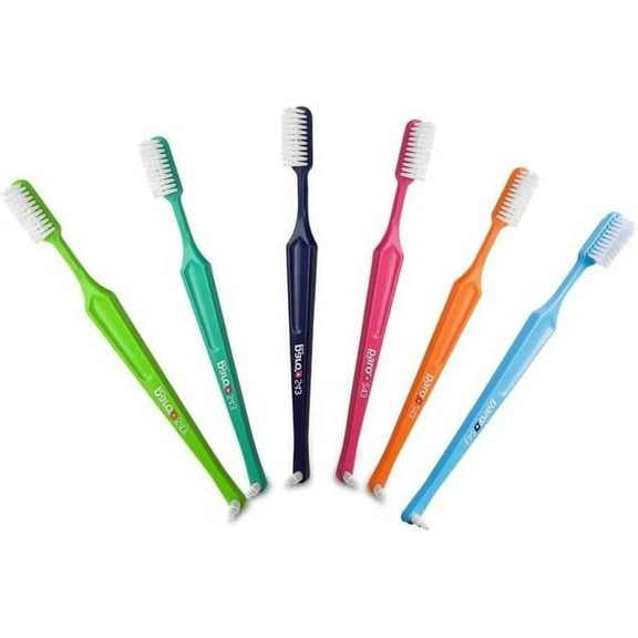 Paro S43 Toothbrush | Compact Brush Head With Soft Bristles | Exchangeable Inter Space F | 4 Rows, 43 Tufts | 6 Pack